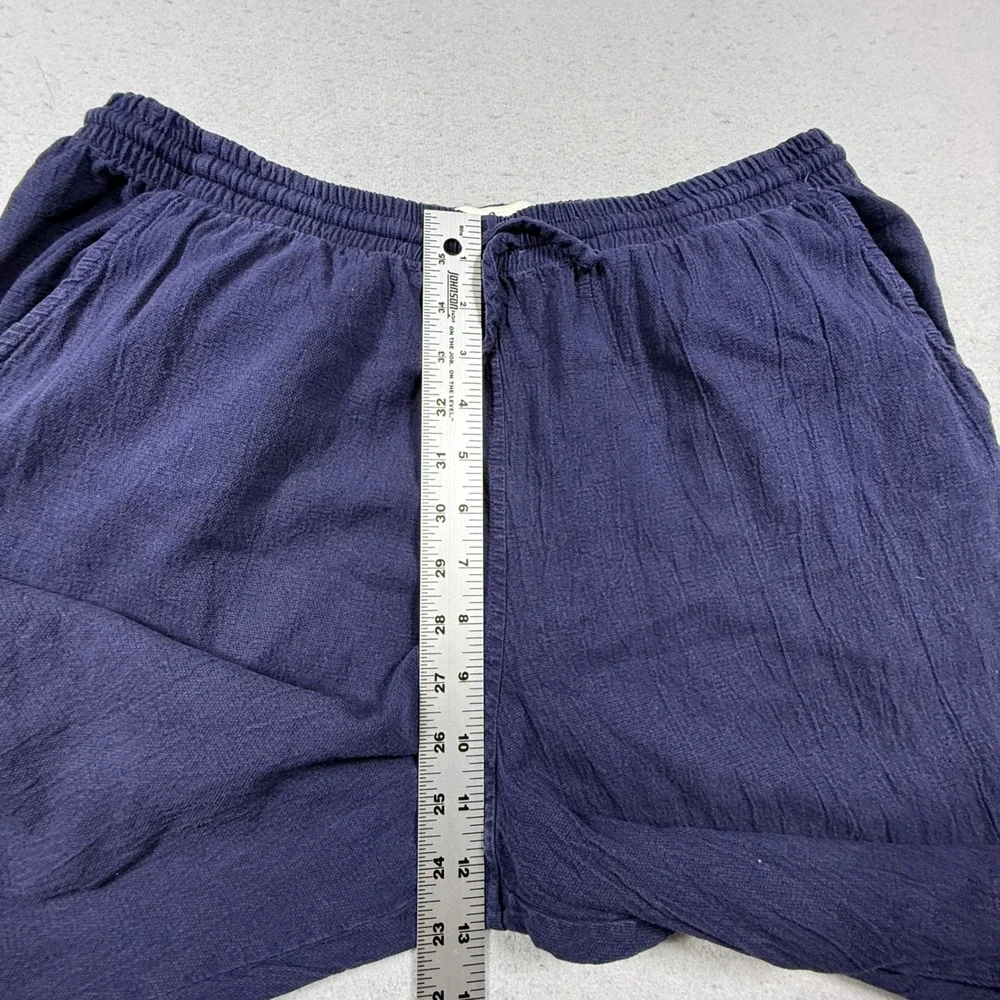 OFY Mens Navy Blue Tencel Cotton Drawstring Elastic Waist Casual Pants Large